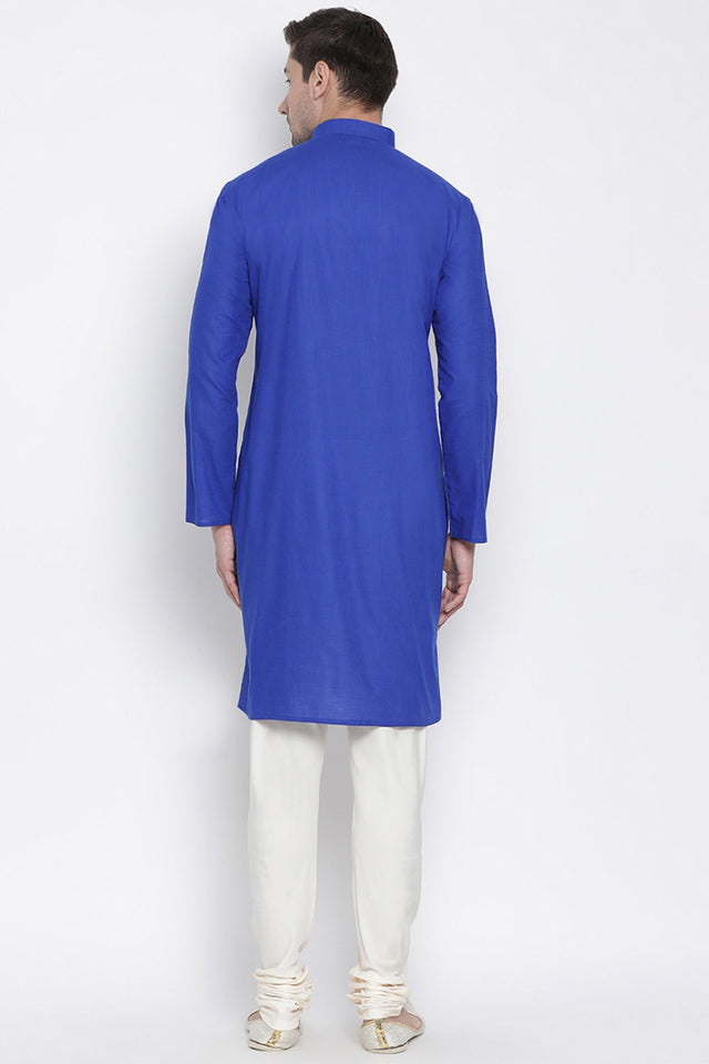 Men's Cotton Kurta Pajama Set In Royal Blue