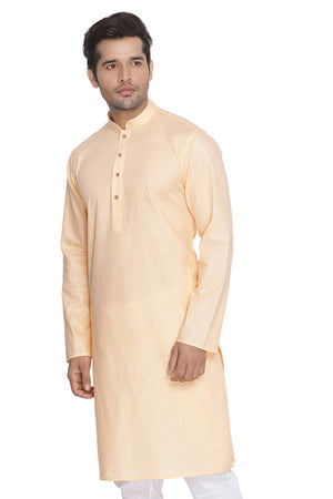 Men's Blended Cotton Kurta In Peach