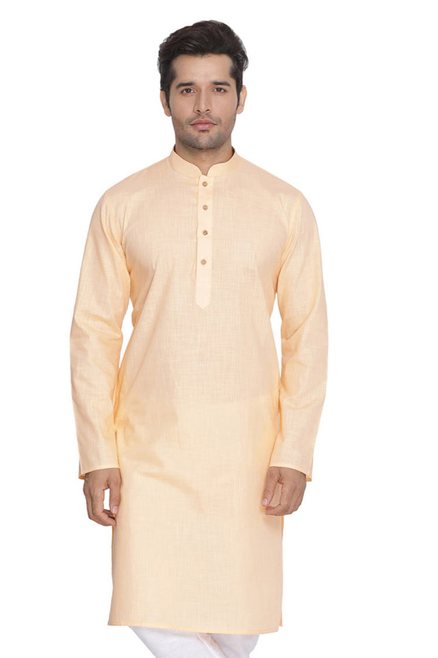 Men's Blended Cotton Kurta In Peach
