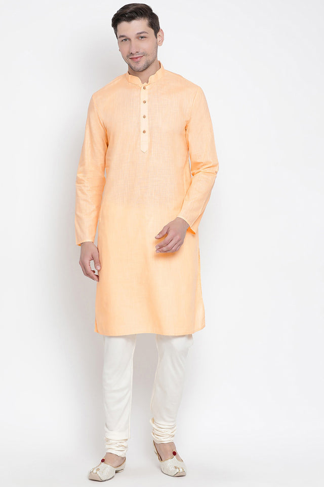 Men's Cotton Kurta Pajama Set In Fawn
