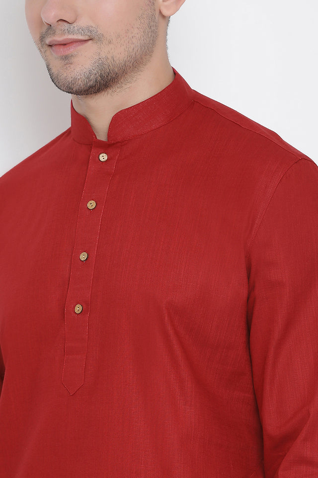 Men's Blended Cotton Kurta In Maroon