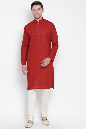 Men's Cotton Kurta Pajama Set In Maroon