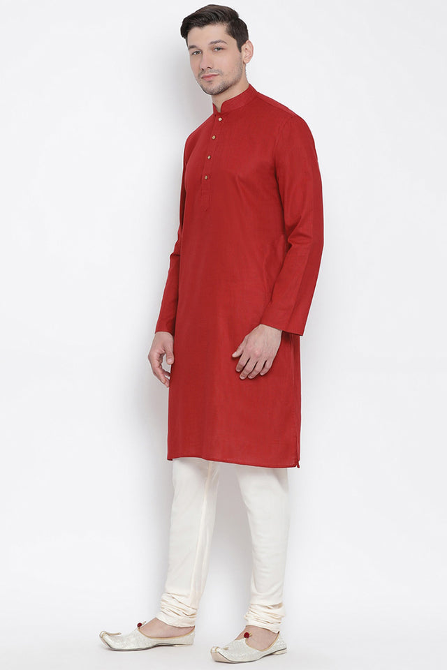 Men's Cotton Kurta Pajama Set In Maroon