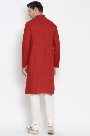 Men's Cotton Kurta Pajama Set In Maroon