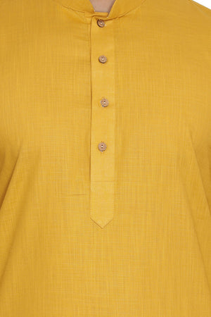 Men's Blended Cotton Kurta In Yellow