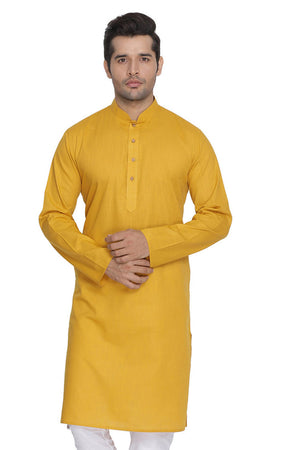 Men's Blended Cotton Kurta In Yellow