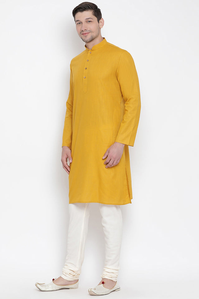 Men's Cotton Kurta Pajama Set In Mustard