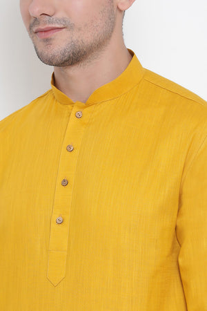 Men's Cotton Kurta Pajama Set In Mustard