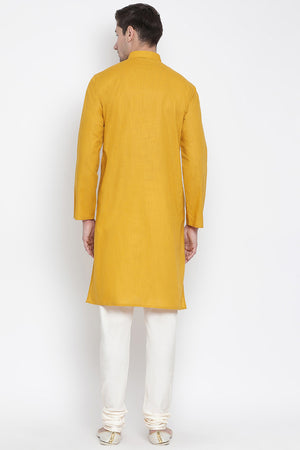Men's Cotton Kurta Pajama Set In Mustard
