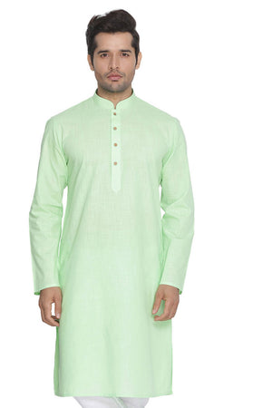 Men's Blended Cotton Kurta In Green