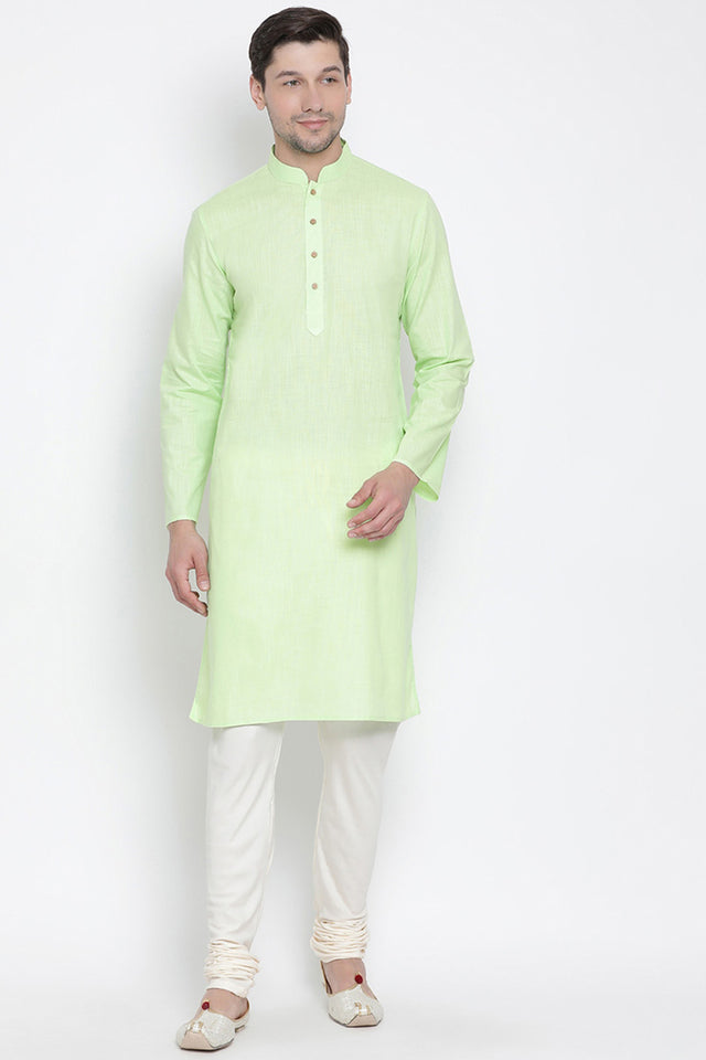Men's Cotton Kurta Pajama Set In Mint Green