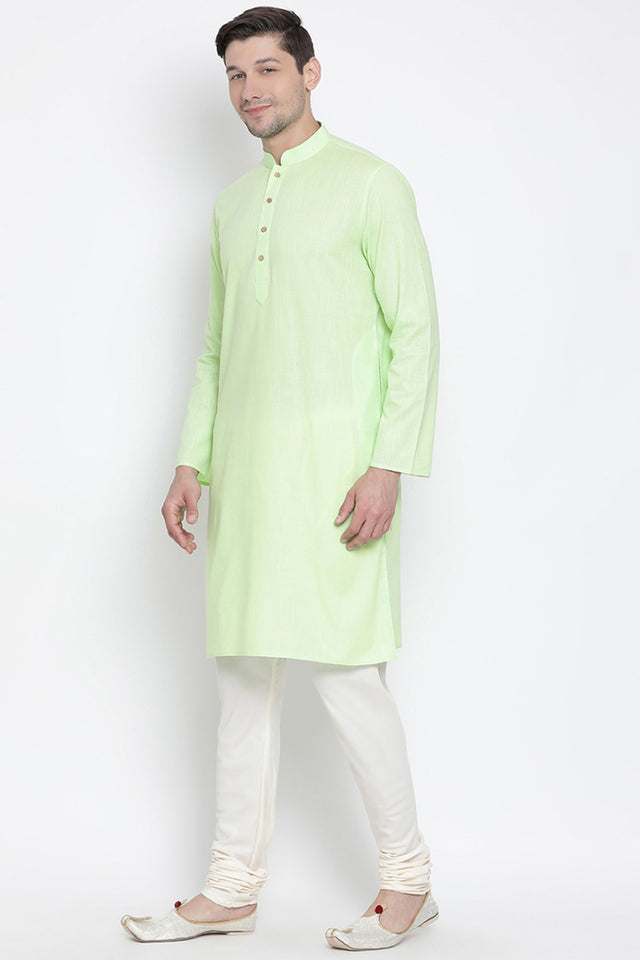 Men's Cotton Kurta Pajama Set In Mint Green