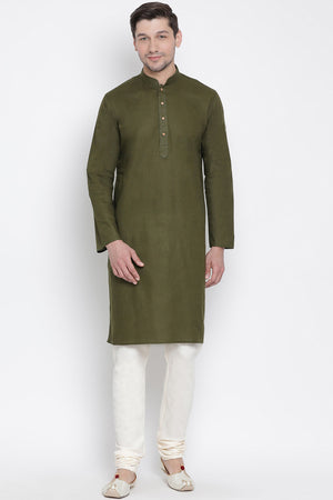 Men's Cotton Kurta Pajama Set In Mehandi