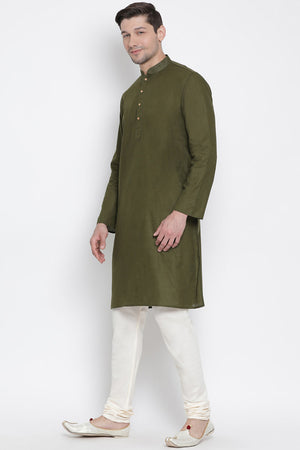 Men's Cotton Kurta Pajama Set In Mehandi