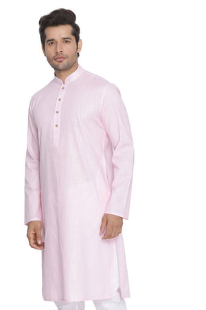 Men's Blended Cotton Kurta In Pink