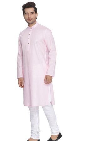 Men's Blended Cotton Kurta Set In Pink