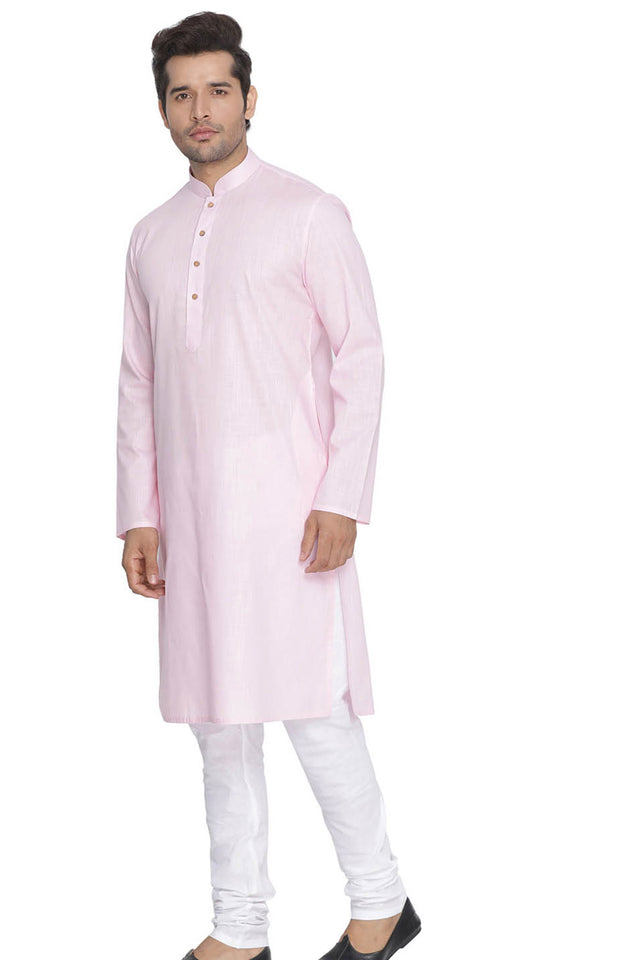 Men's Blended Cotton Kurta Set In Pink
