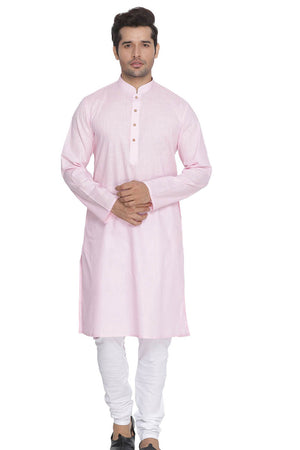Men's Blended Cotton Kurta Set In Pink