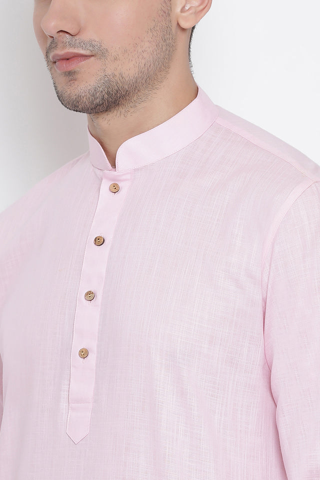 Men's Blended Cotton Kurta Set In Pink