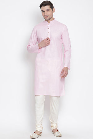 Men's Blended Cotton Kurta Set In Pink