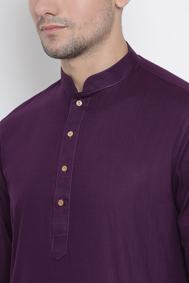 Men's Blended Cotton Kurta Set In Purple