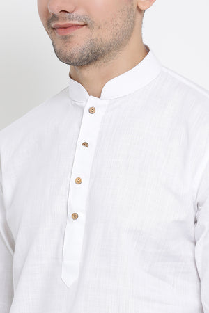 Men's Blended Cotton Kurta Set In White