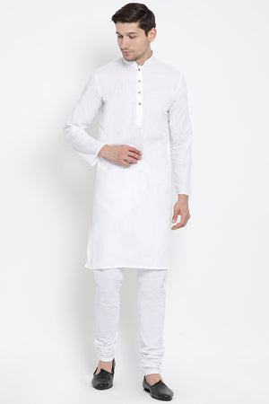 Men's Blended Cotton Kurta Set In White