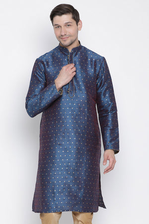 Men's Cotton Art Silk Kurta In Blue
