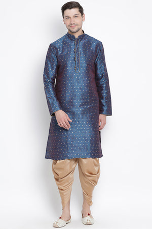Men's Cotton Art Silk Kurta Set In Blue