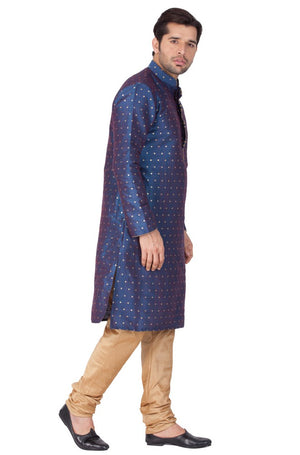 Men's Cotton Art Silk Woven Kurta And Pajama Set In Blue