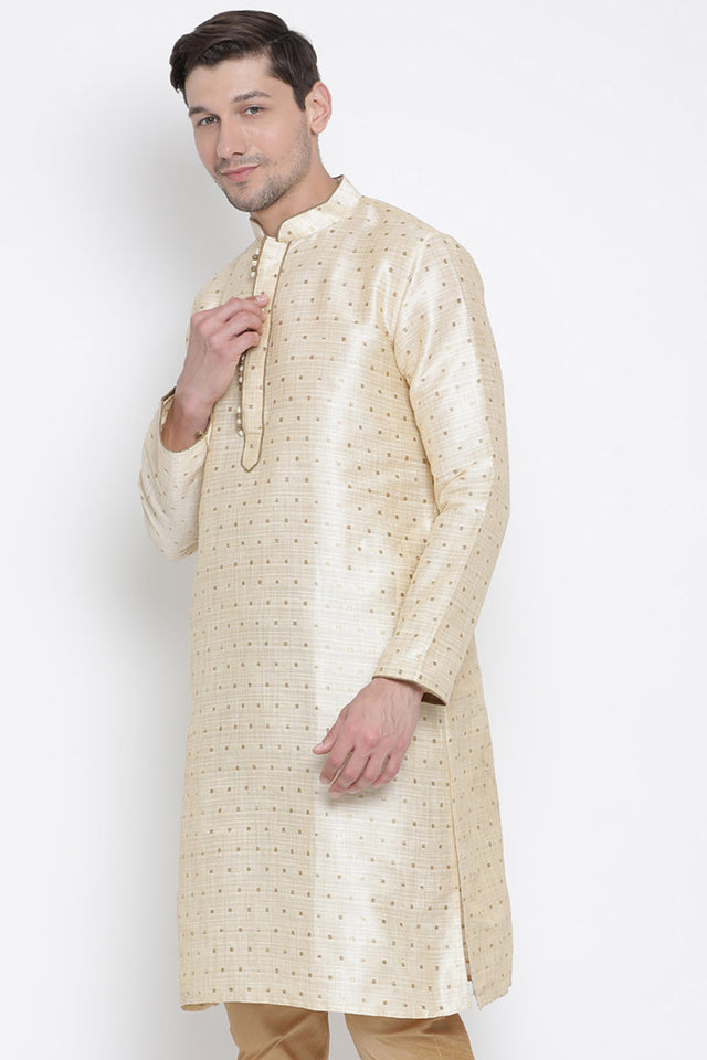 Men's Cotton Art Silk Kurta In Gold