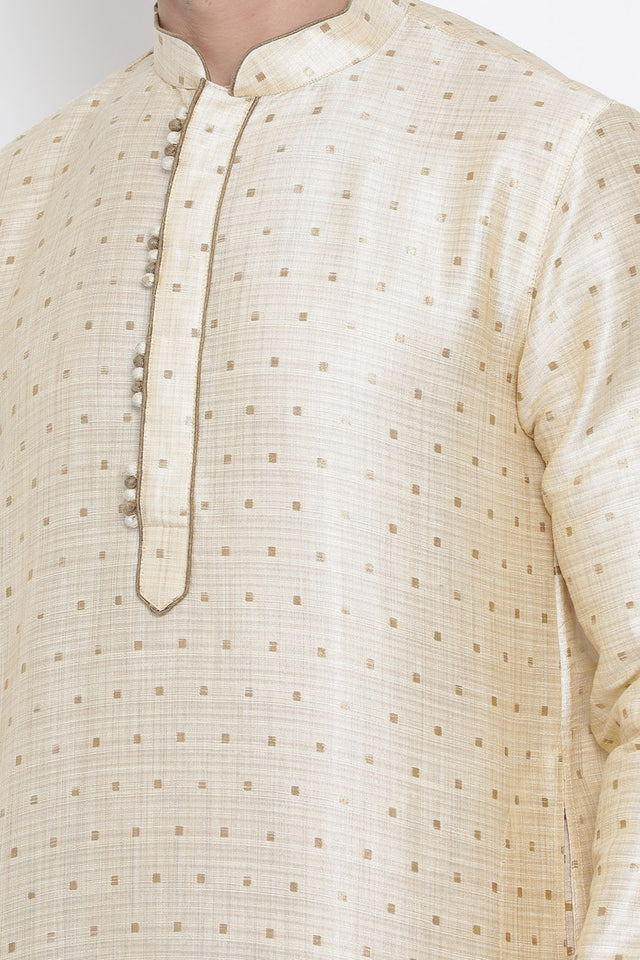 Men's Cotton Art Silk Kurta In Gold