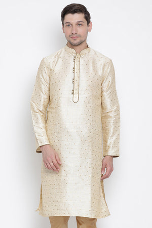 Men's Cotton Art Silk Kurta In Gold