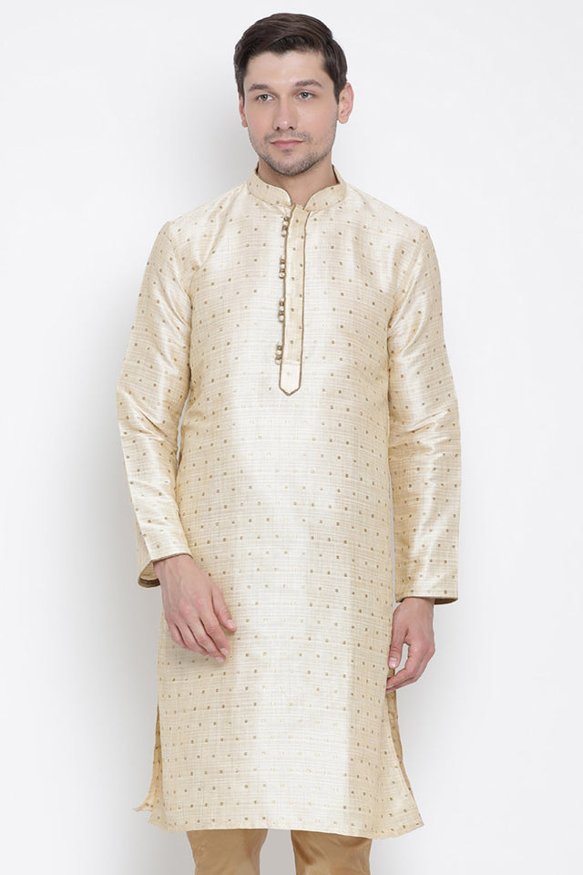 Men's Cotton Art Silk Kurta In Gold