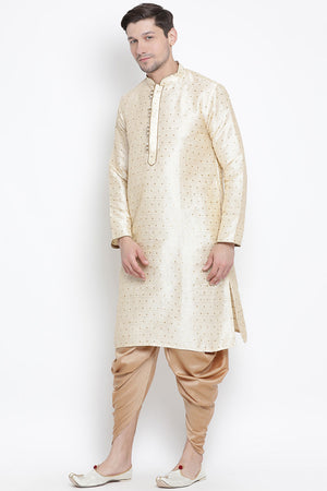 Men's Cotton Art Silk Kurta Set In Gold
