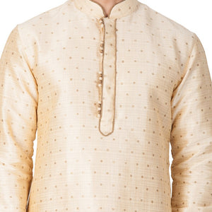 Men's Cotton Art Silk Woven Kurta And Pajama Set In Gold