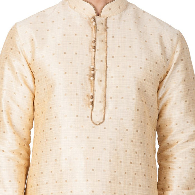 Men's Cotton Art Silk Woven Kurta And Pajama Set In Gold