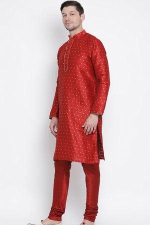 Men's Cotton Art Silk Kurta Set In Maroon