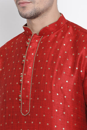 Men's Cotton Art Silk Kurta Set In Maroon
