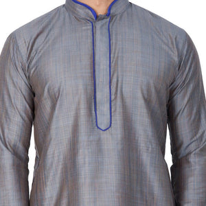 Men's Cotton Art Silk Solid Kurta And Pajama Set In Grey