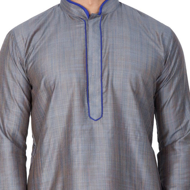 Men's Cotton Art Silk Solid Kurta And Pajama Set In Grey