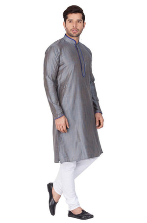 Men's Cotton Art Silk Solid Kurta And Pajama Set In Grey