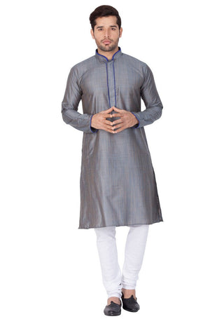 Men's Cotton Art Silk Solid Kurta And Pajama Set In Grey