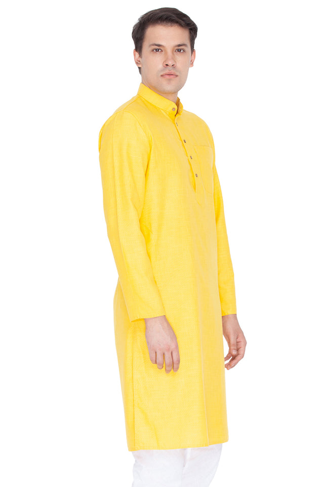 Men's Linen Kurta In Yellow