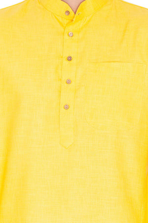 Men's Linen Kurta Set In Yellow