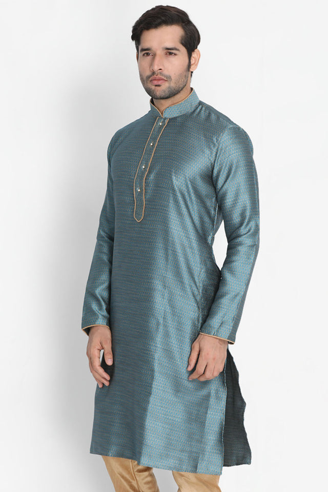 Men's Cotton Art Silk Kurta In Light Blue