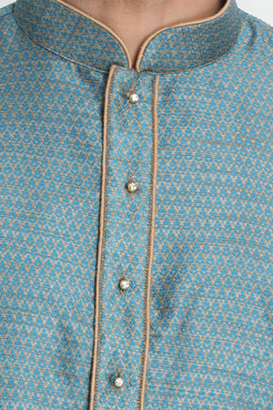 Men's Cotton Art Silk Kurta In Light Blue