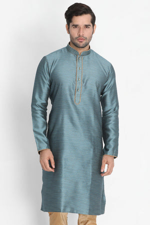 Men's Cotton Art Silk Kurta In Light Blue