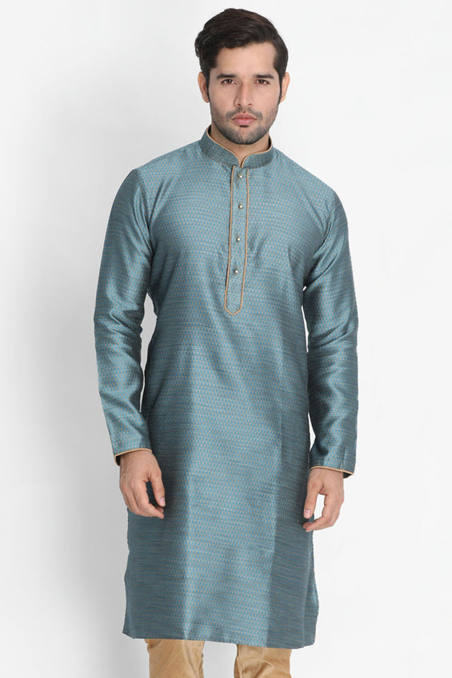 Men's Cotton Art Silk Kurta In Light Blue