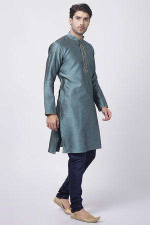 Men's Cotton Art Silk Kurta Set In Light Blue